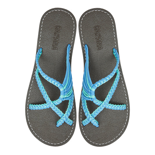 Oceanbliss Turquoise Sky Blue Rope Sandals Mint Blue Crisscross design Flat Handmade sandals for women