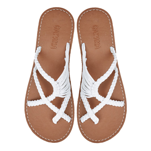 Oceanbliss White Rope Sandals Pure White Crisscross design Flat Handmade sandals for women