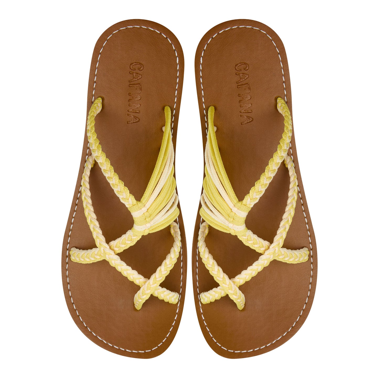 Oceanbliss Yellow Cream Rope Sandals Butter Yellow Crisscross design Flat Handmade sandals for women