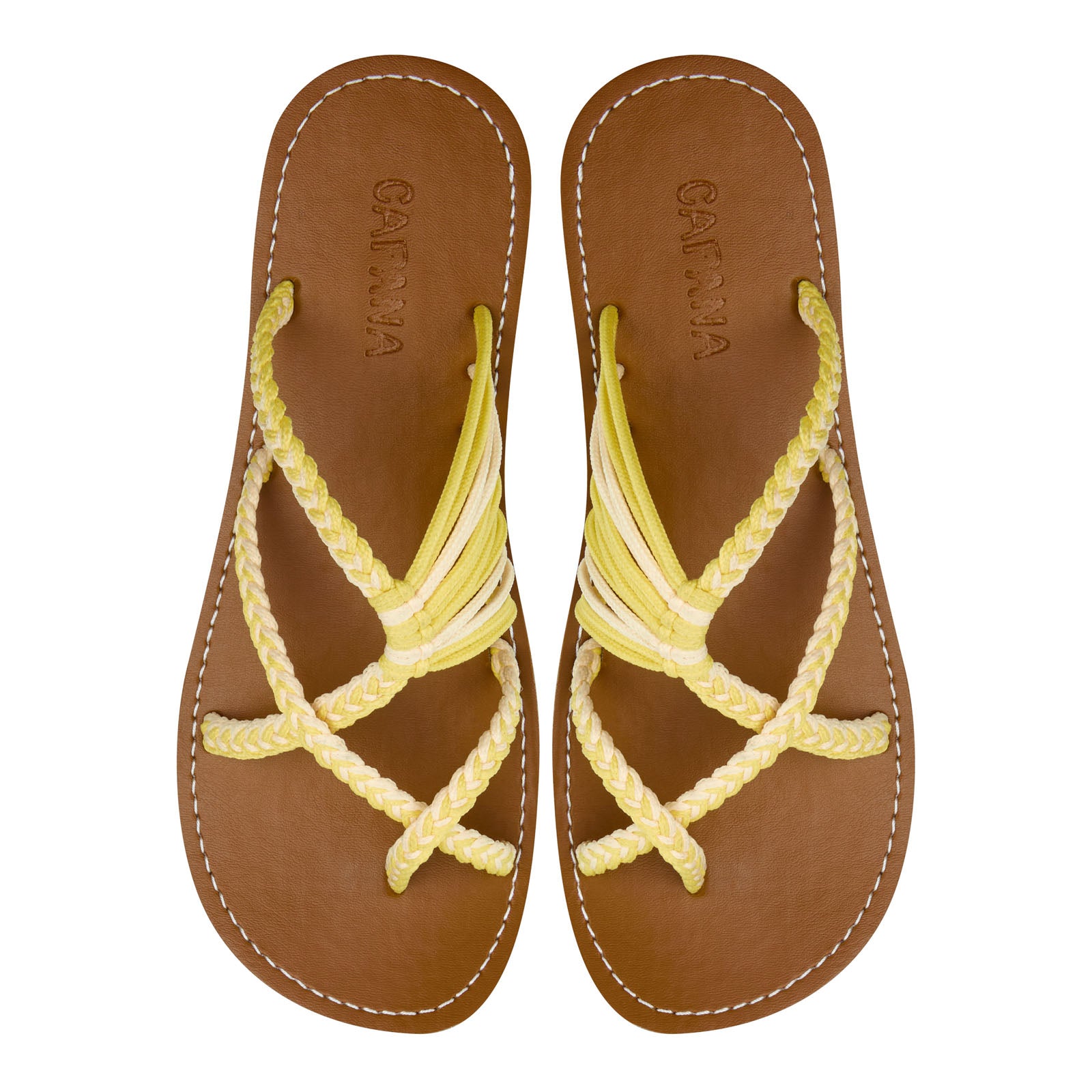 Oceanbliss Yellow Cream Rope Sandals Butter Yellow Crisscross design Flat Handmade sandals for women