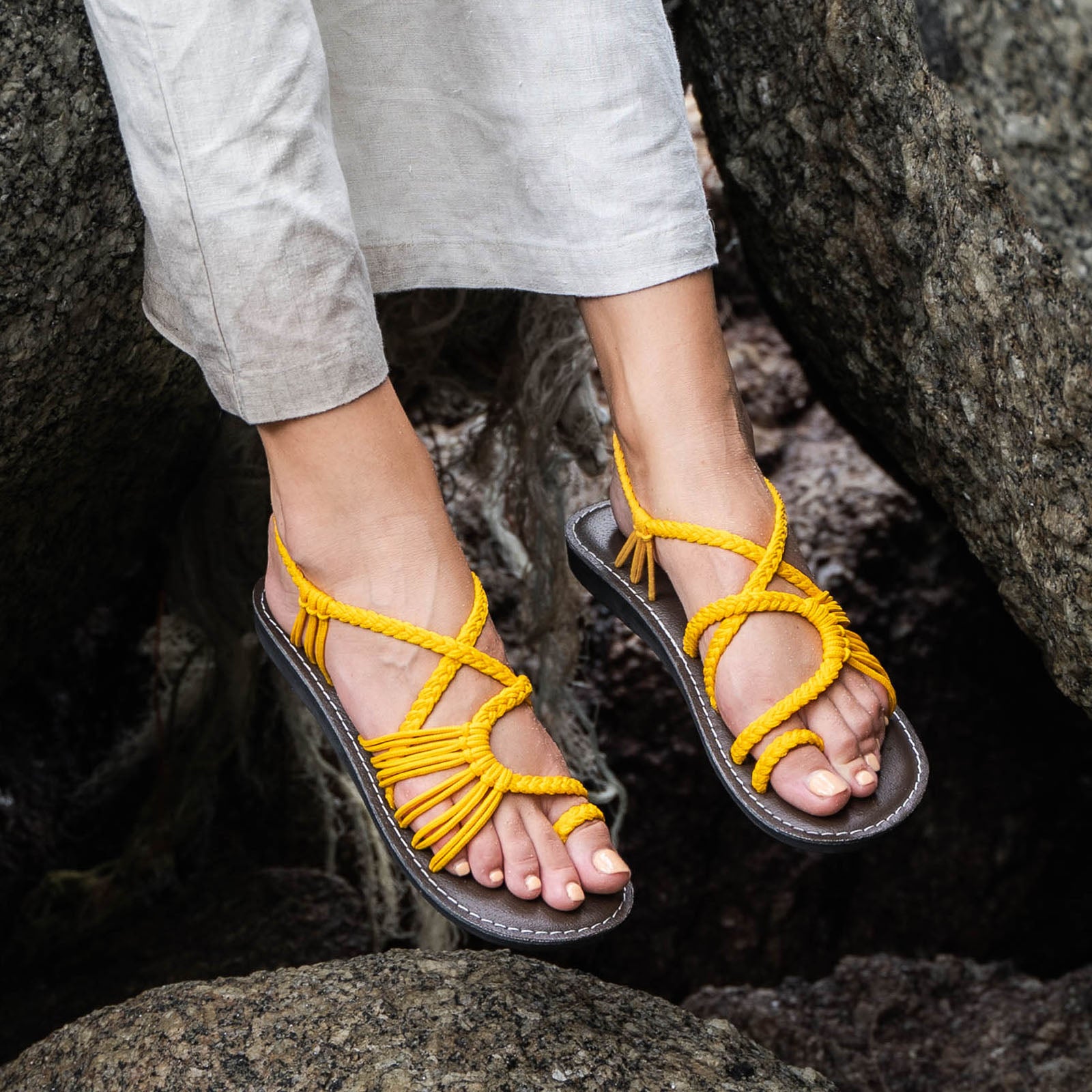 Buy Amber Yellow Flat Sandals for Women by Design Crew Online | Ajio.com