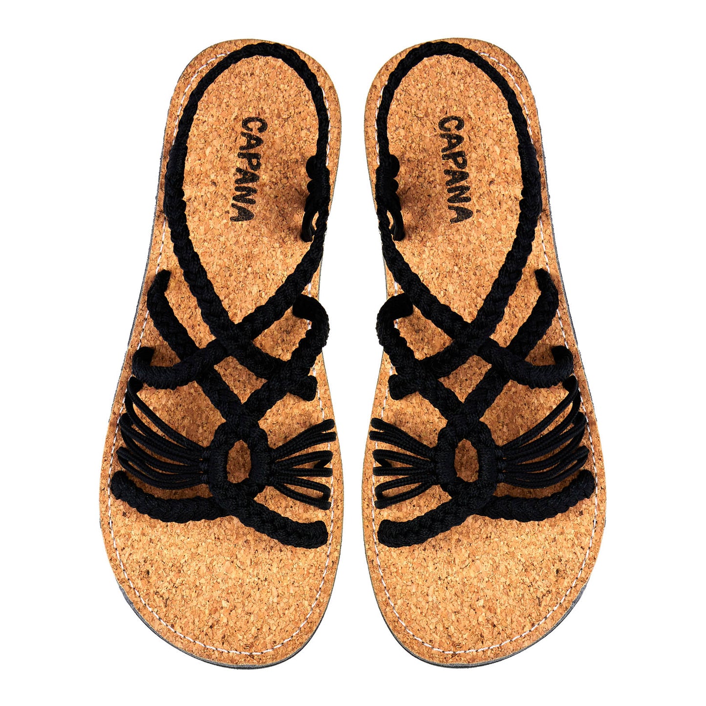 Relax Black Cork Rope Sandals Midnight Open toe wider design Flat Handmade sandals for women