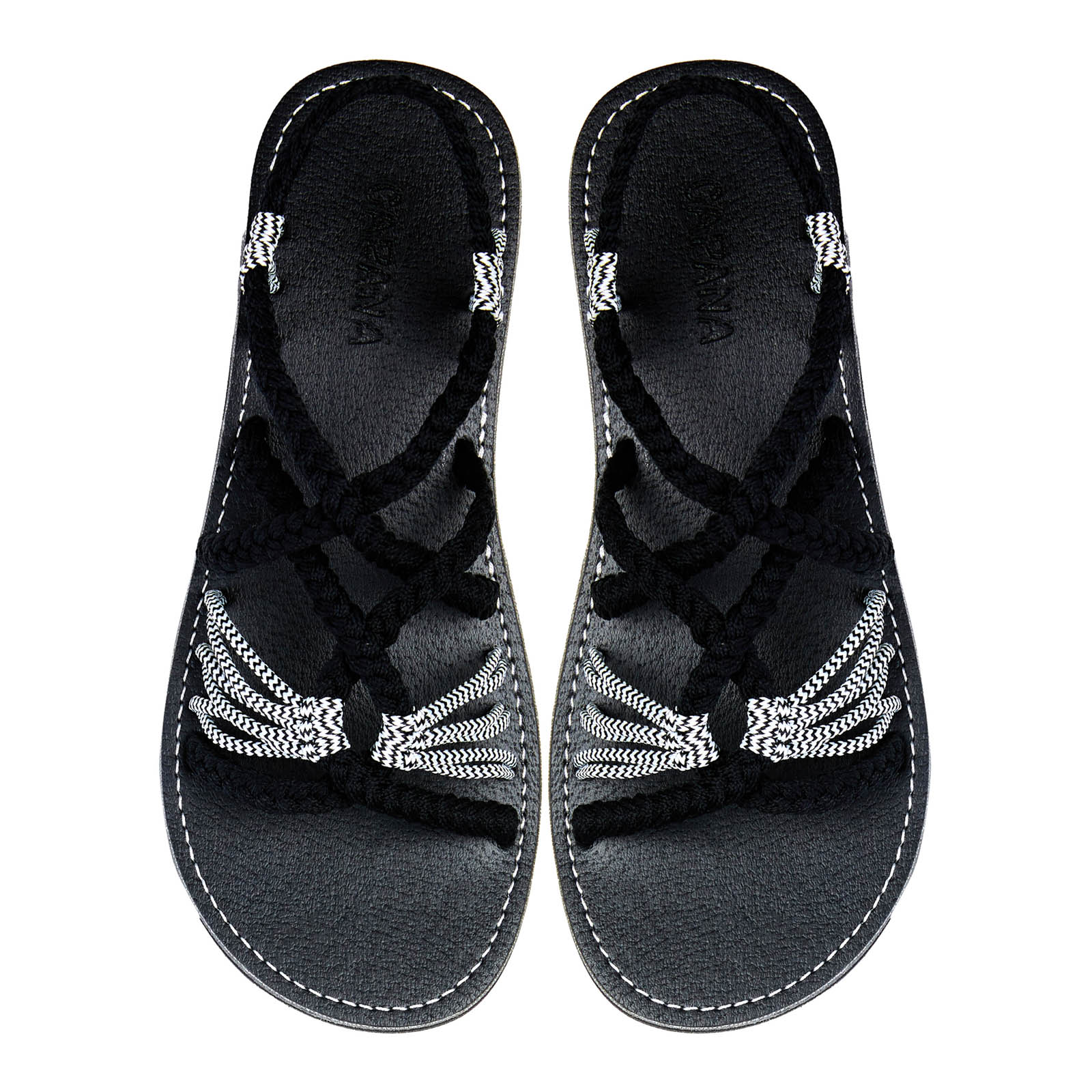 Relax Black Zebra Rope Sandals Black White Open toe wider design Flat Handmade sandals for women