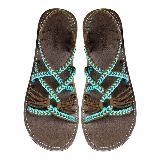 Relax Turquoise Gray Rope Sandals Teal Gray Open toe wider design Flat Handmade sandals for women