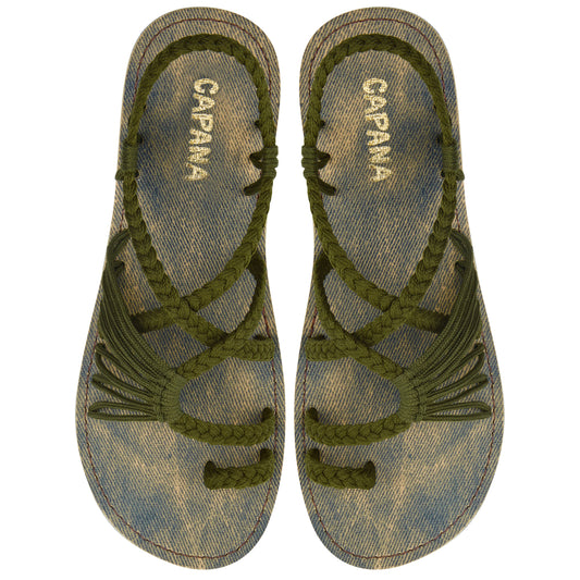 Commune Olive Jeans Rope Sandals Pine loop design Flat sandals for women