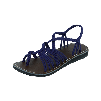 Hand woven sandals Lapis Blue Rope Sandals  on the side  in white background