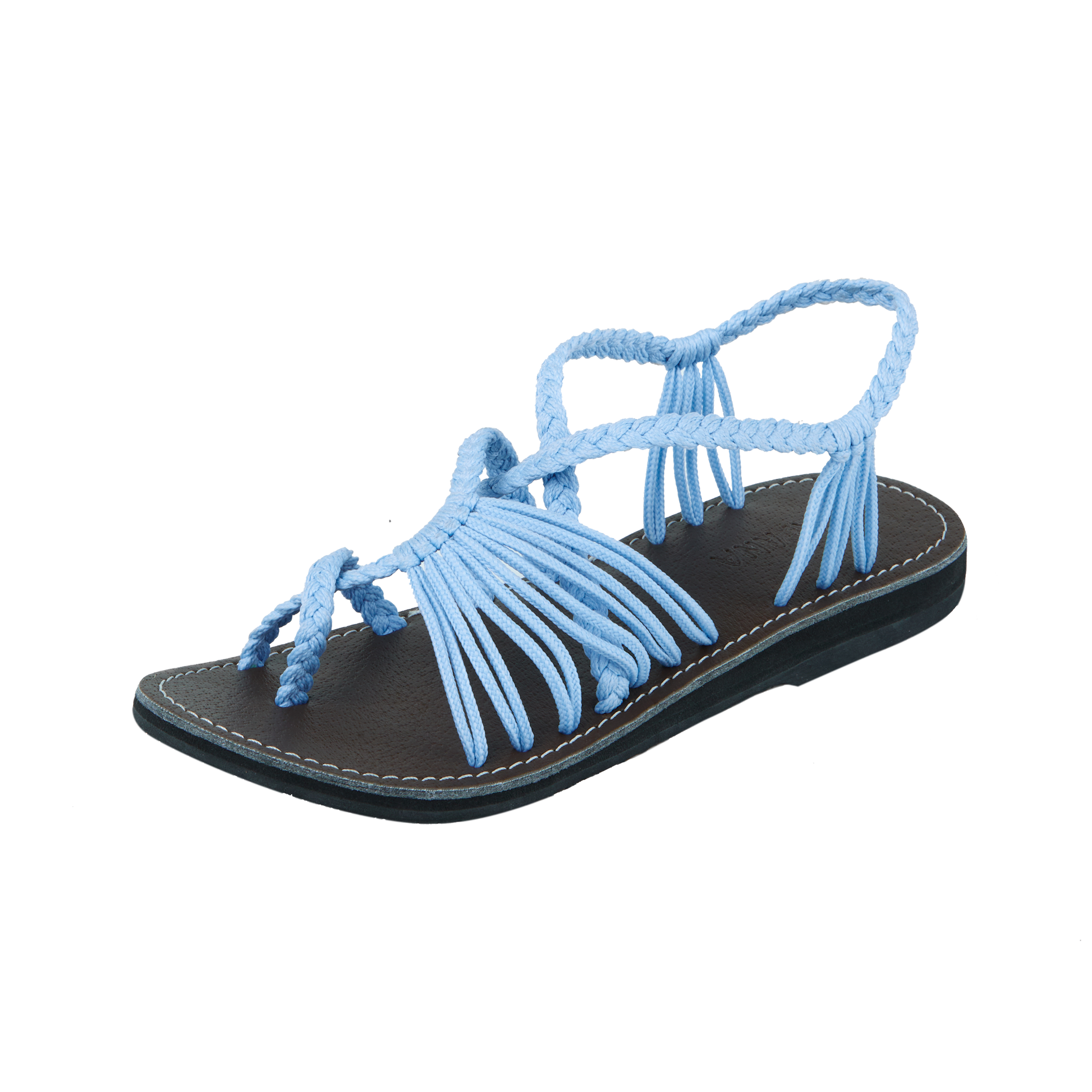 Hand woven sandals Maya Blue Rope Sandals on the side  in white background