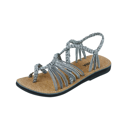 Hand woven sandals Zebra Twist Rope Sandals on the side  in white background