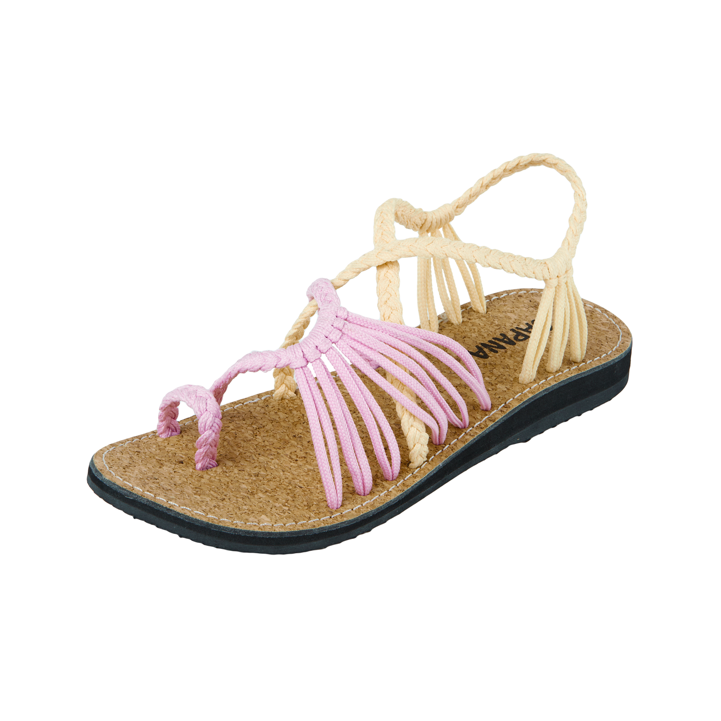 Hand woven sandals Candy Cream Rope Sandals on the side  in white background