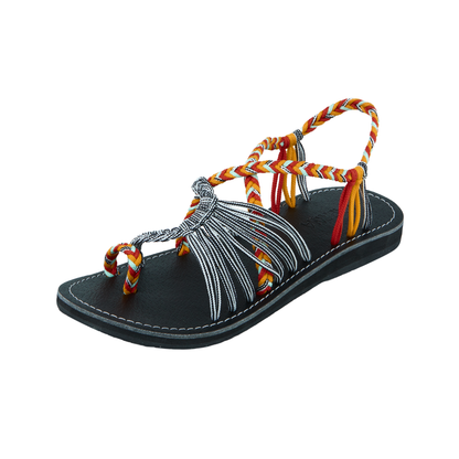 Hand woven sandals Coral Zebra Twist Rope Sandals on the side  in white background
