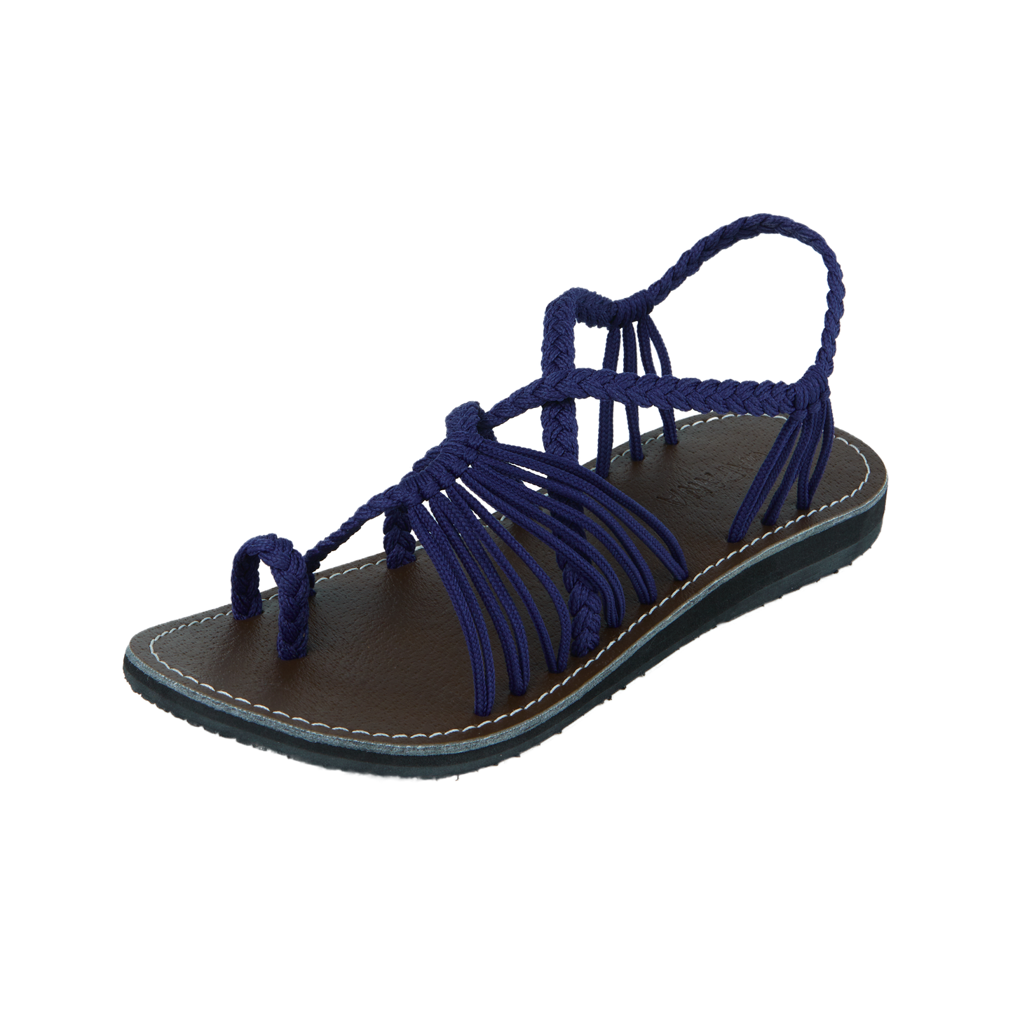Hand woven sandals Lapis Blue Rope Sandals on the side  in white background