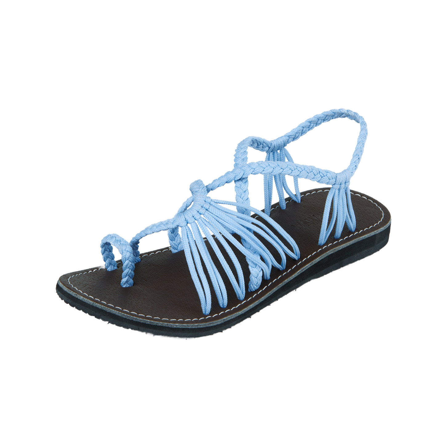 Hand woven sandals Maya Blue Rope Sandals on the side  in white background