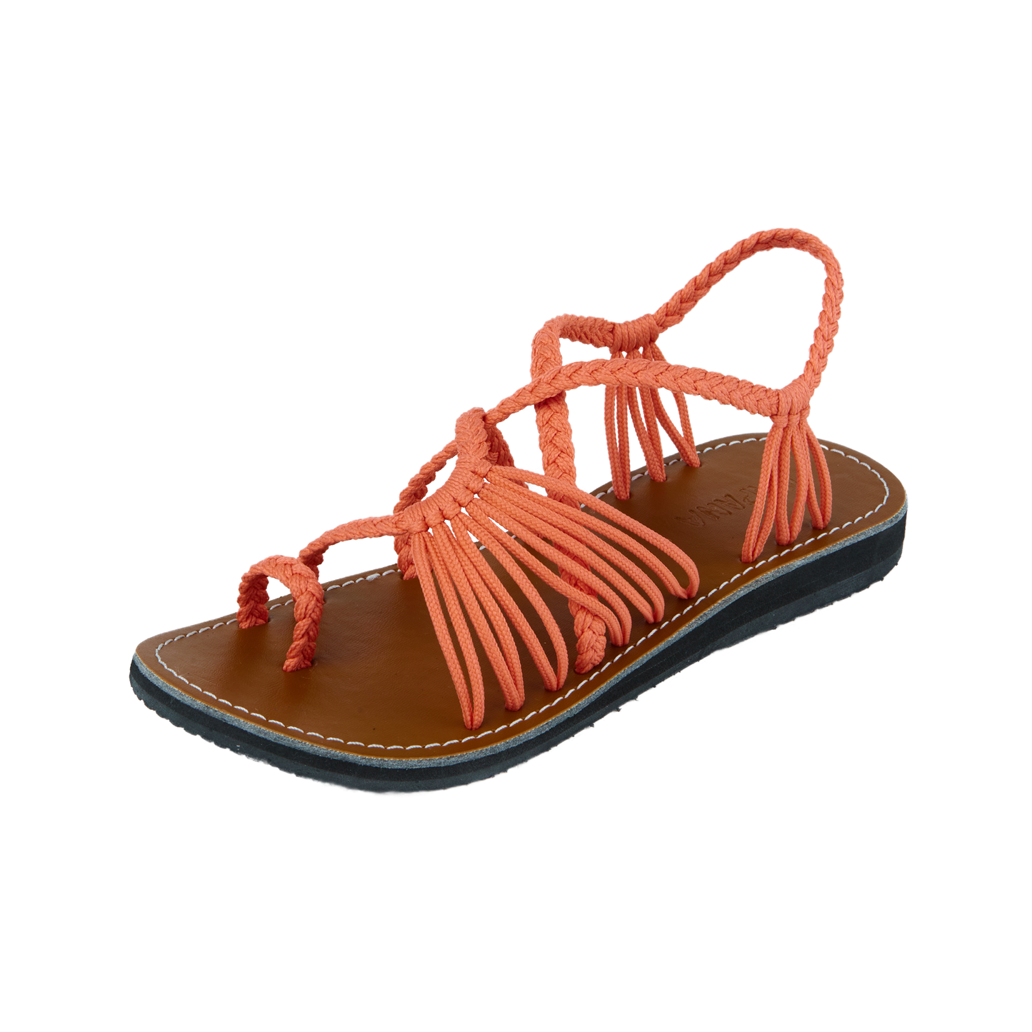 Hand woven sandals Salmon on model
