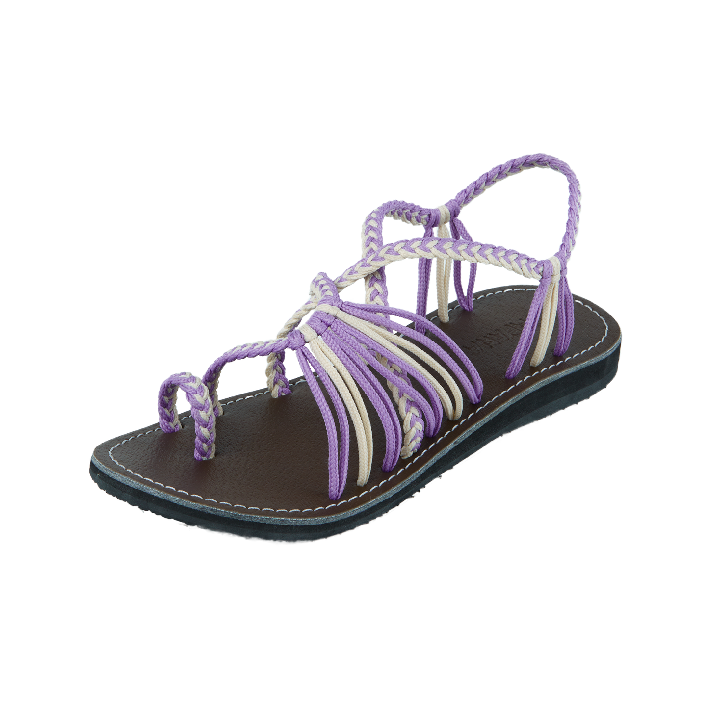 Hand woven sandals Taro Lavender Rope Sandals on the side  in white background