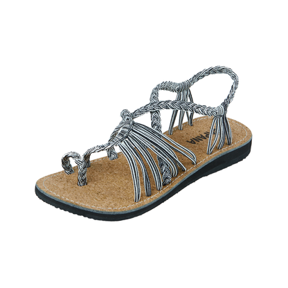Hand woven sandals Zebra Twist Rope Sandals on the side  in white background