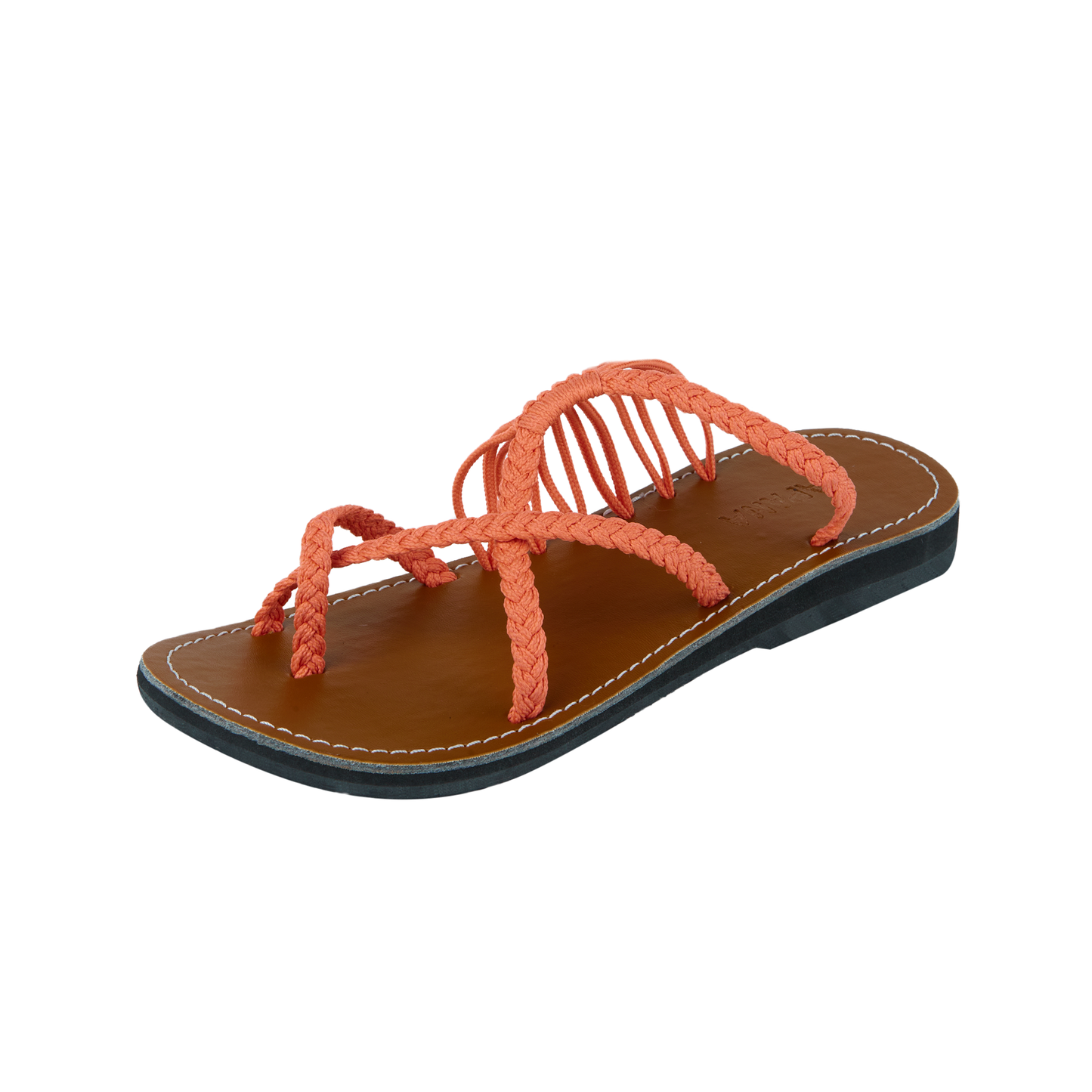 Hand woven sandals Salmon Rope Sandals on the side  in white background