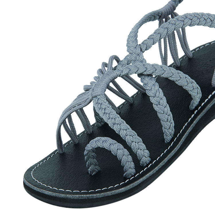 Hand woven sandals Light Gray Rope Sandals on the side  in white background