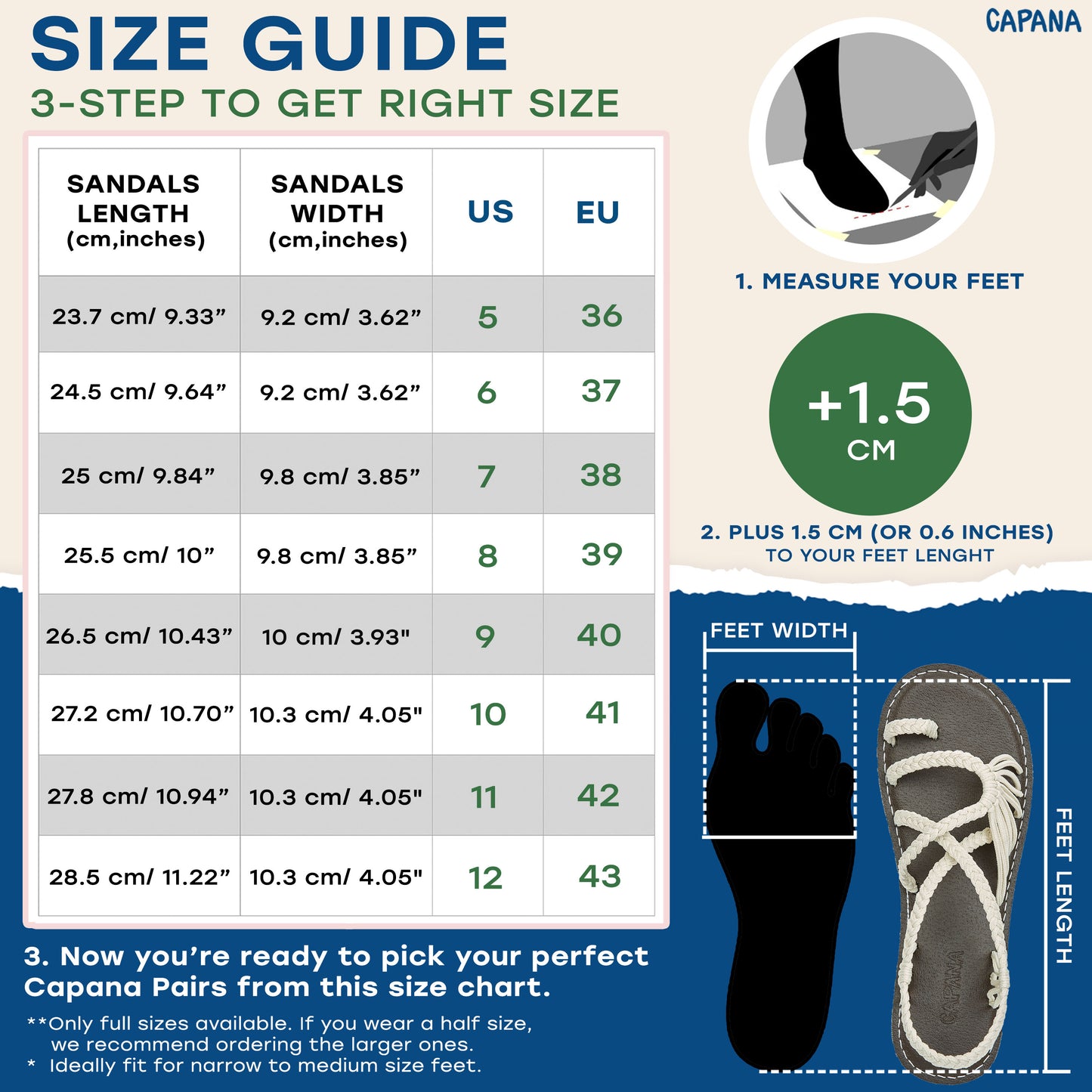 Capana size chart Natural